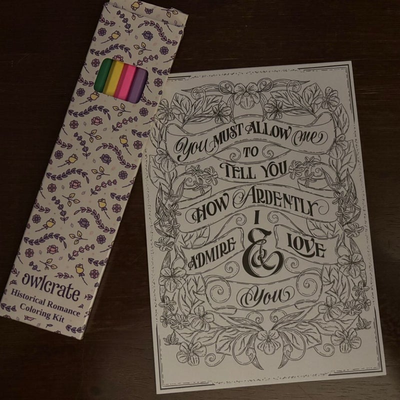 Owlcrate historical romance coloring post cards