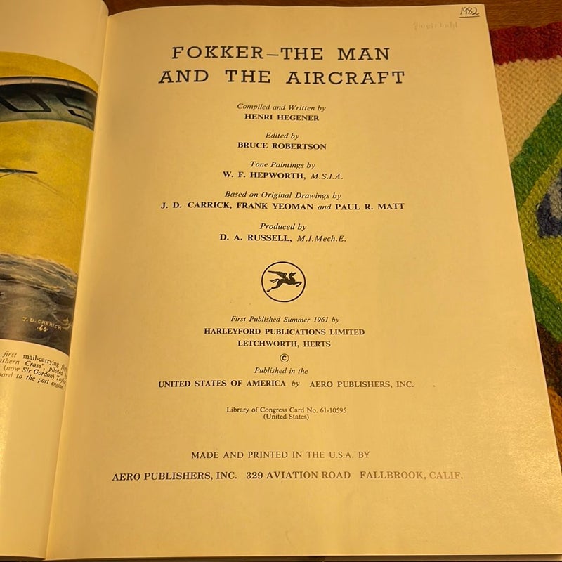 Fokker, the Man and the  Aircraft (1961, first edition)