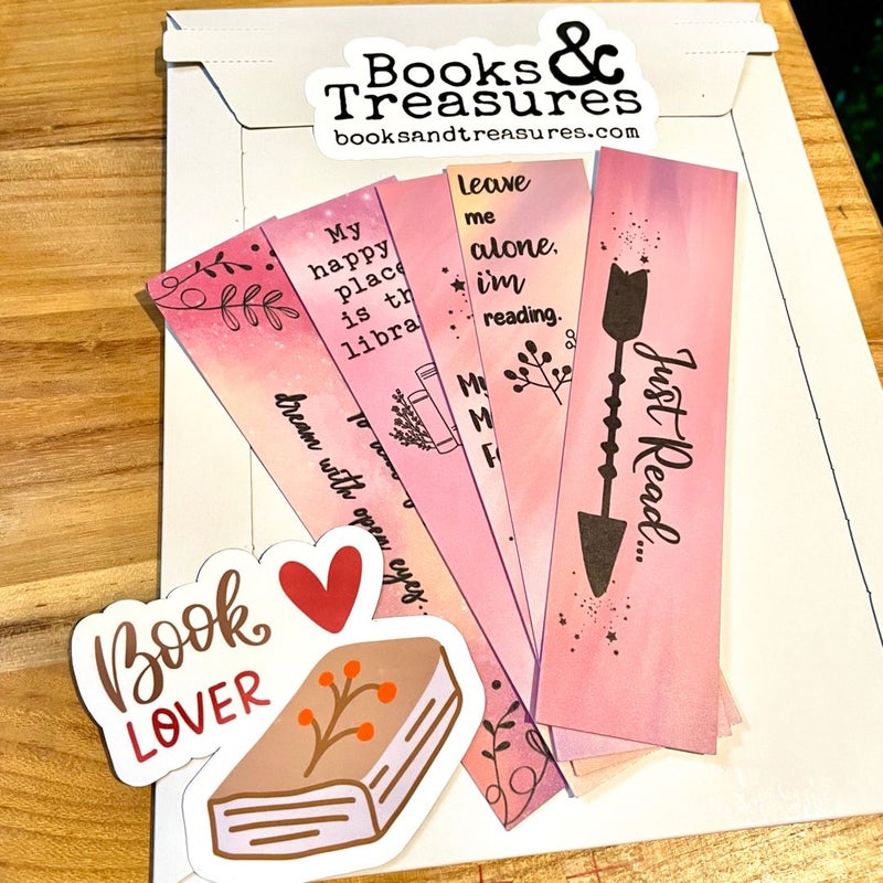 Colorful Pink, Yellow, Purple laminated Paper Bookish Bookmarks
