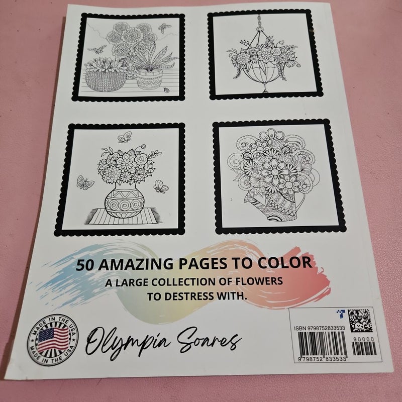 Adult Coloring Book Relaxing Flowers