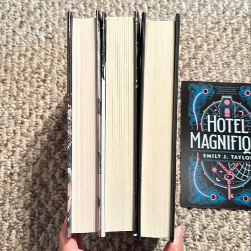 A Study in Drowning, the Whispering Dark, Hotel Magnifique (owlcrate edition, all signed)