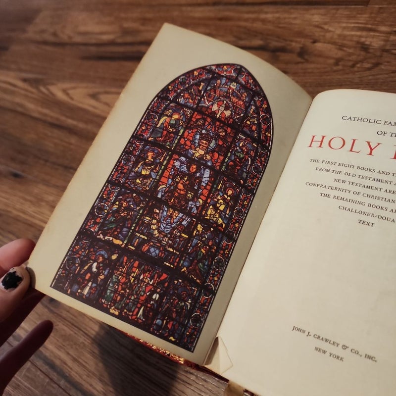 Rare Antique Holy Bible Full Red Leather Catholic Family Edition 1953 Leather