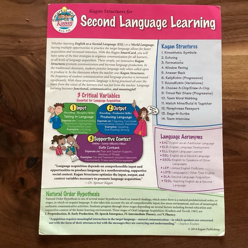 Kagan Cooperative Learning Smart Card Second Language 