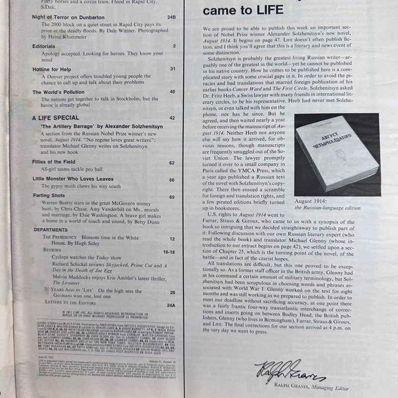 LIFE MAGAZINE June 23 1972 - ALEKSANDR SOLZHENITSYN / Warren Beatty / Vanderbilt