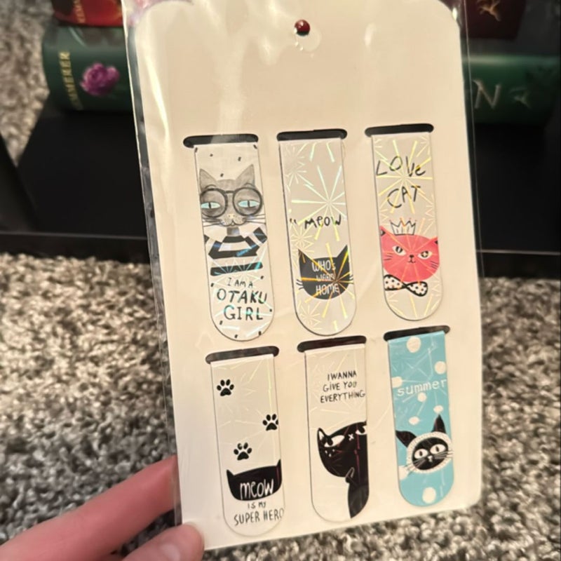 Cat cafe magnetic bookmarks set of 6 