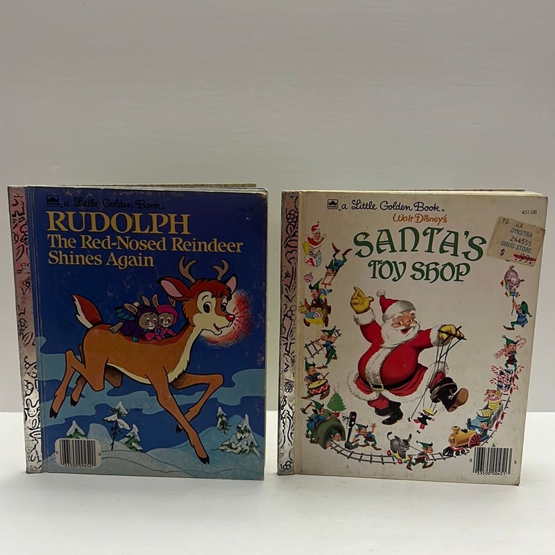 Little Golden Books Bundle: Rudolph The Red-Nose Reindeer Shines Again & Walt Disney’s Santa’s Toy Shop