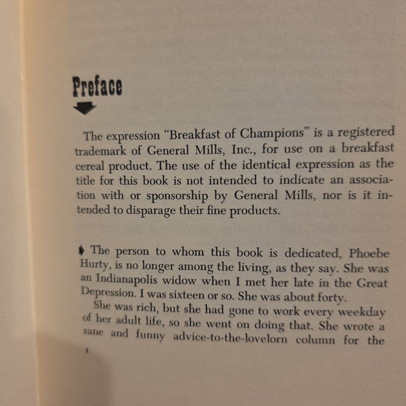 FIRST EDITION, VINTAGE 1973 Breakfast of Champions (Written and Illustrated by Kurt Vonnegut, Jr.)