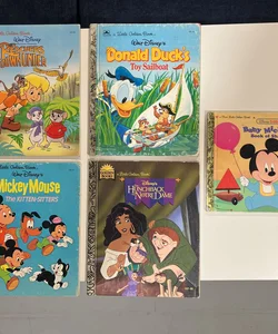 Walt Disney Little Golden Book Bundle: Rescuers Down Under, Mickey Mouse - The Kitten Sisters, Donald Duck’s Toy Sailboat, The Hunchback of Notre Dame (First edition), Baby Mickeys Book of Shapes 