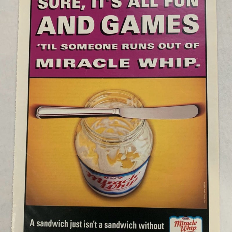 Vintage 1999 Kraft Miracle Whip SURE IT’S ALL FUN AND GAMES Magazine Ad