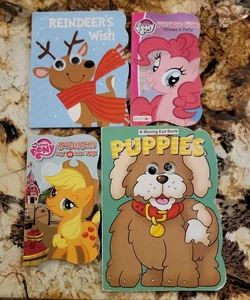 Board Book Bundle - Applejacks Day on the Farm, Pinkie Pie Throws A Party, Reindeer Wish, Puppies - moving eye book