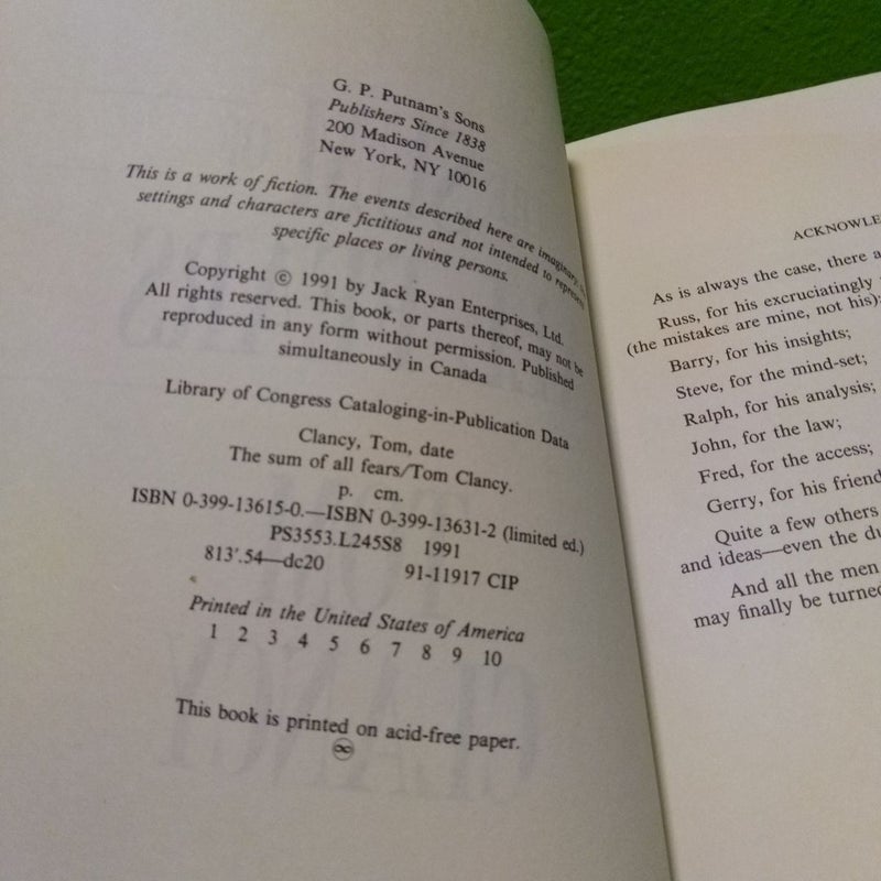 The Sum of All Fears - First Edition (Printing 1)