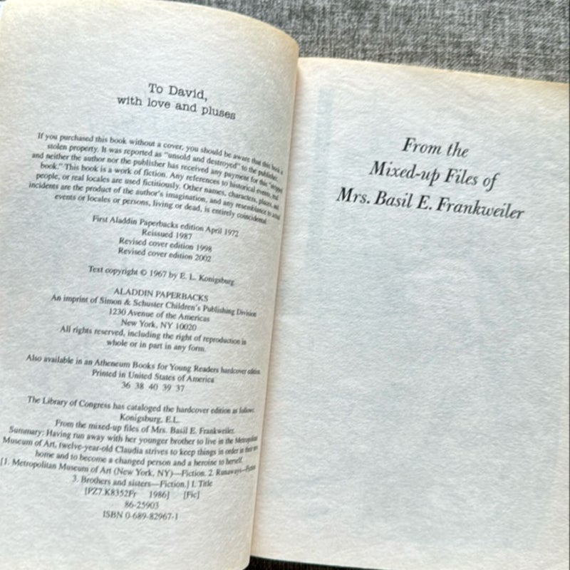 From the Mixed-Up Files of Mrs. Basil E. Frankweiler