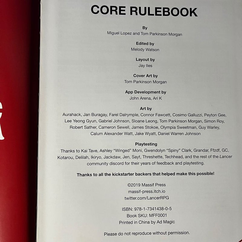 Lancer : Core Rule Book - Hardcover 2019  Tabletop Roleplaying Game Massif Press