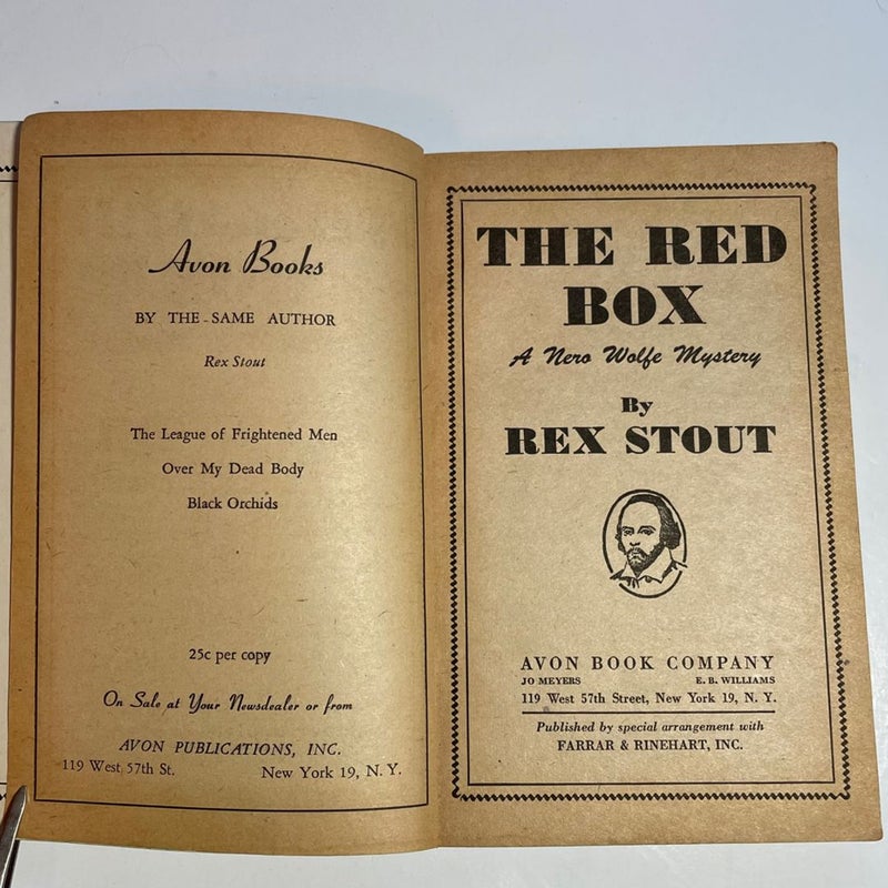 Rex Stout, The Red Box, Nero Wolfe, Pub 1946 Rare Dramatic Cover Avon #82