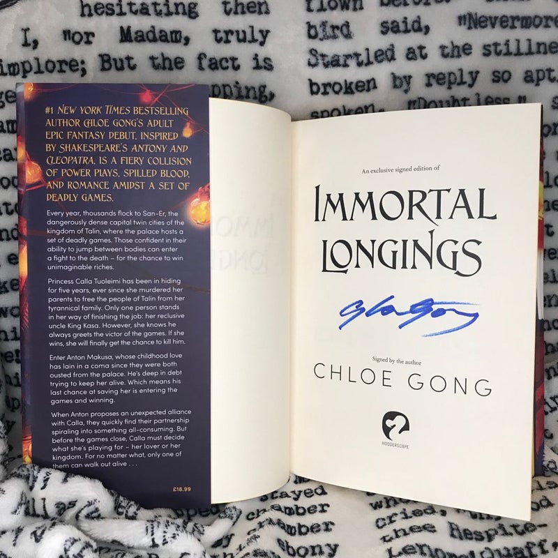 Immortal Longings: Waterstones Exclusive Edition (slight damage, see all photos)