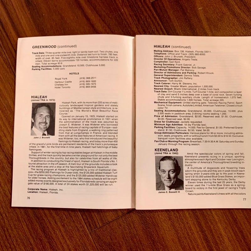 Thoroughbred Racing Associations Directory & Record Book 1984 (30th Edition)