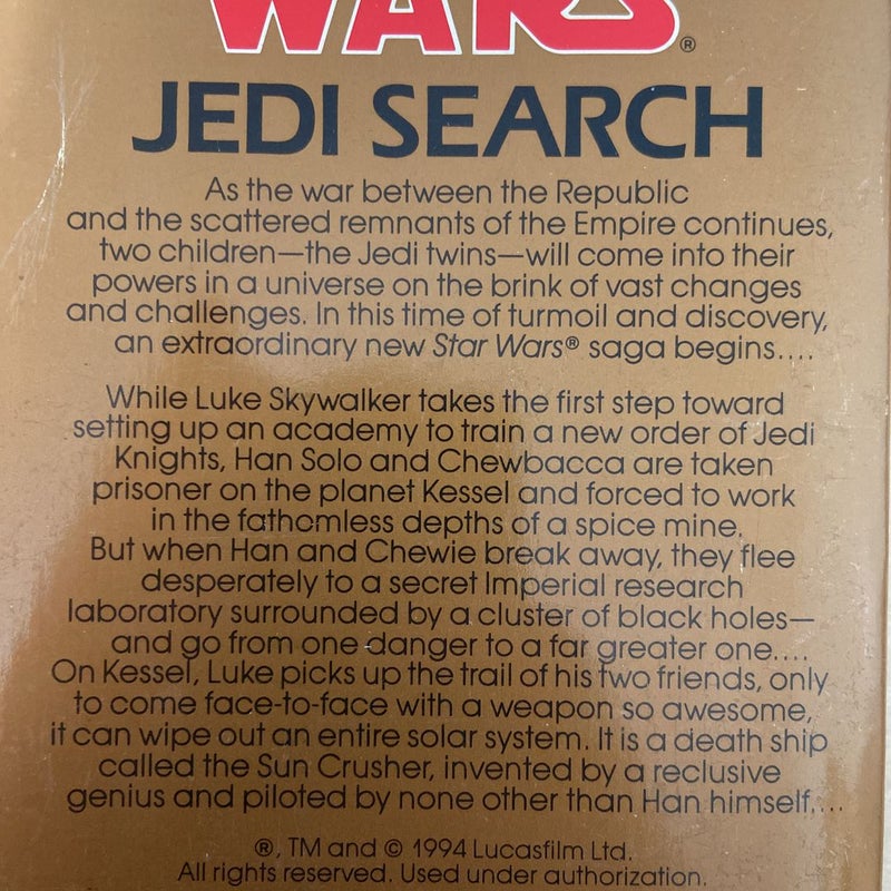 Star Wars Jedi Search (First Edition First Printing-The Jedi Academy Trilogy)