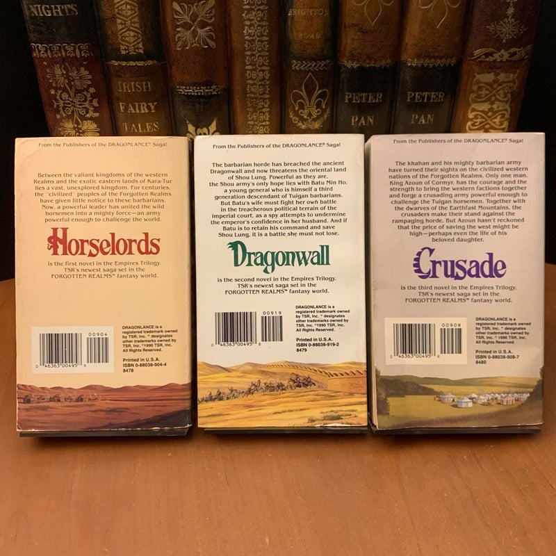 3 Complete Forgotten Realms Trilogy Set: Empires, Finder’s Stone, Moonshae: Horselords, Crusade, Dragonwall, Azure Bonds, The Wyvern’s Spur, Song of the Saurials, Darkwalker on Moonshae, Black Wizards, Darkwell