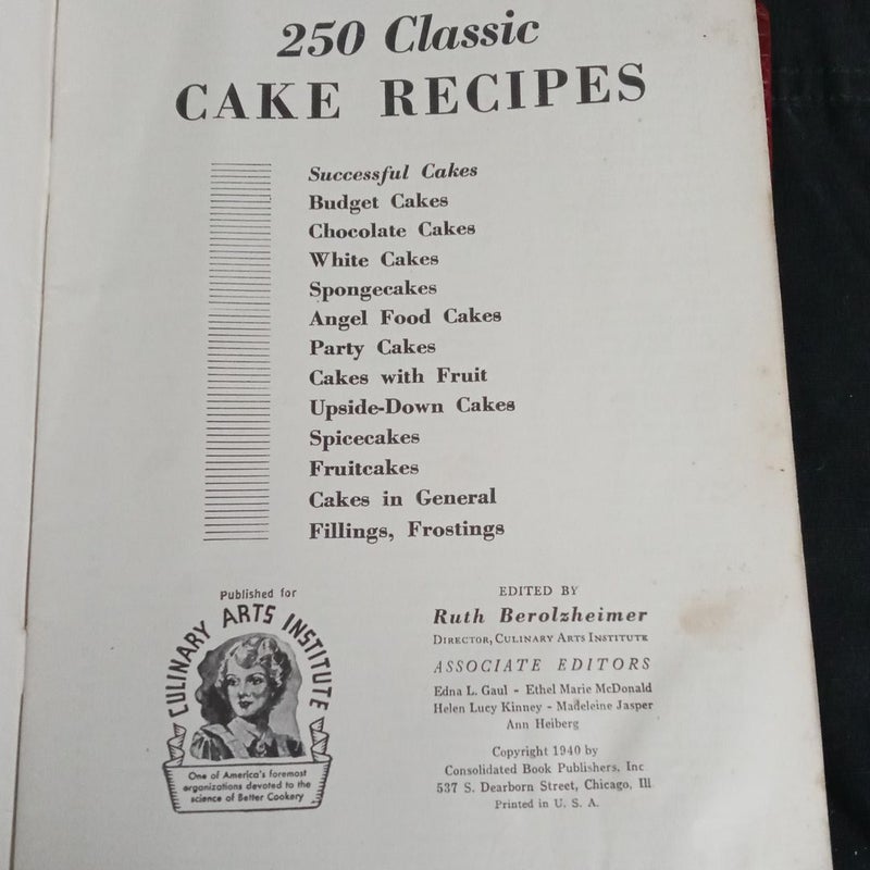 Culinary Art Institute 250 Classic Cake Recipes 1940