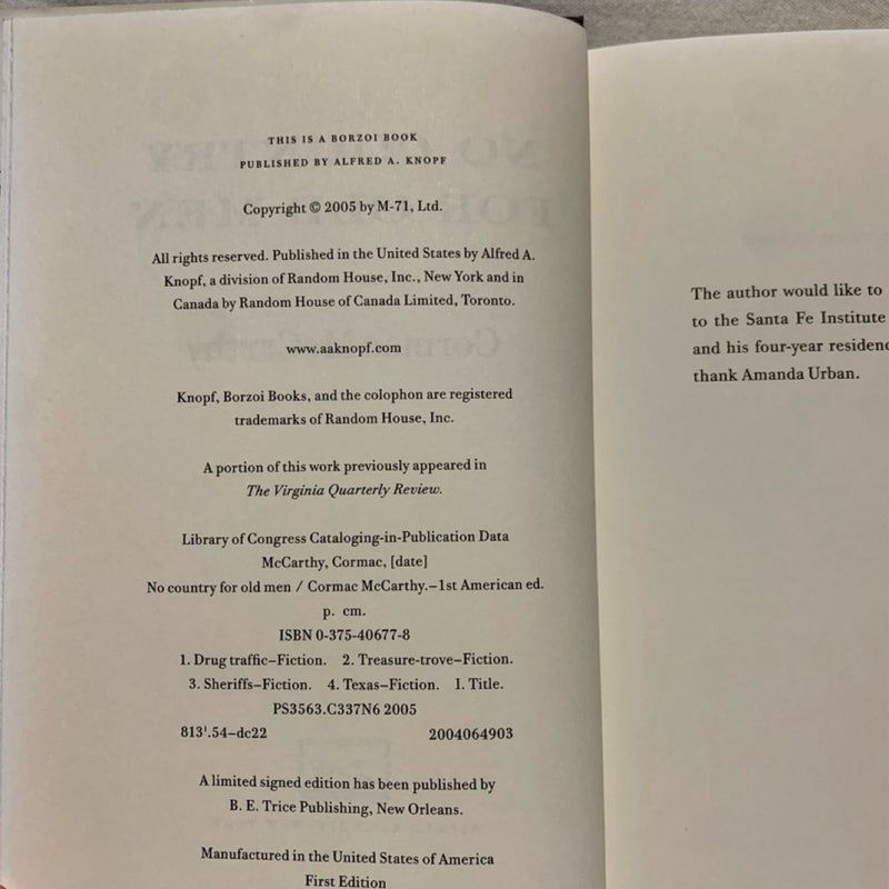 No Country for Old Men (1st ed./1st printing)