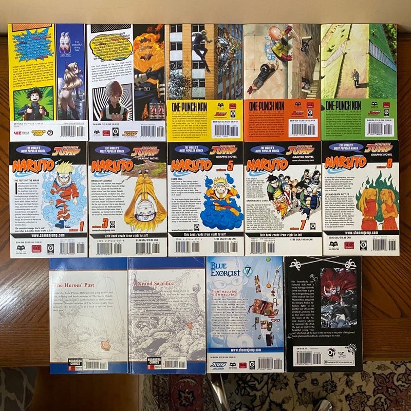 My Hero Academia, One-Punch Man, Naruto, The Seven Deadly Sins, Blue Exorcist, & Black Butler
