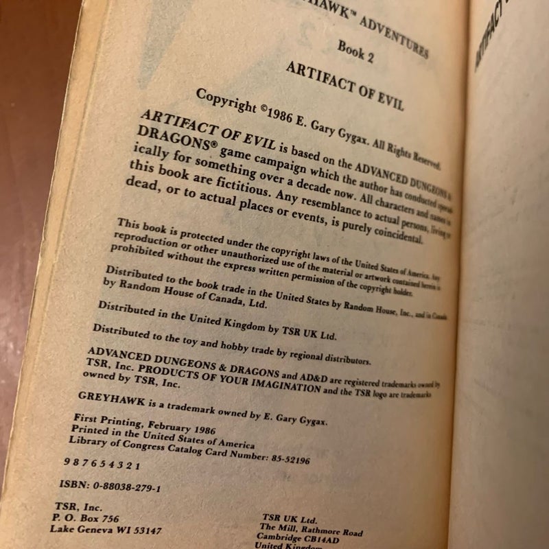 Vintage 1986 First Edition Greyhawk Set: Artifact of Evil, The Price of Power, White Plume Mountain
