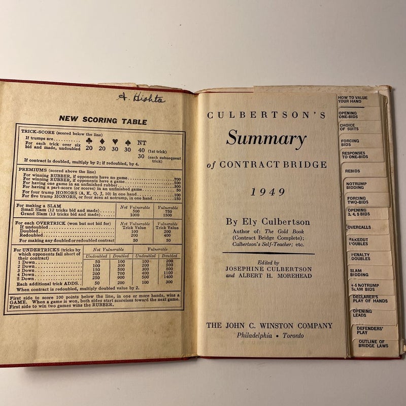 Culbertson’s Summary of Contract Bridge 1949 with 1950 scoring