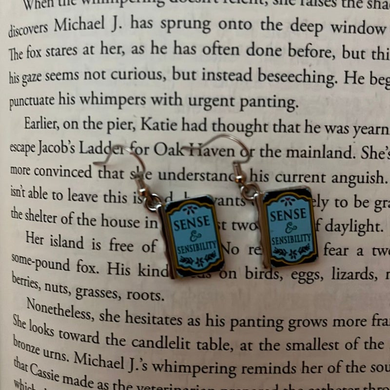 Sense & Sensibility Silver Book Charm Earrings