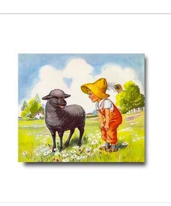 Vintage "Baa, Baa Black Sheep" Nursery Rhyme Print Illustrated by EULALIE Colorful Book Art Page