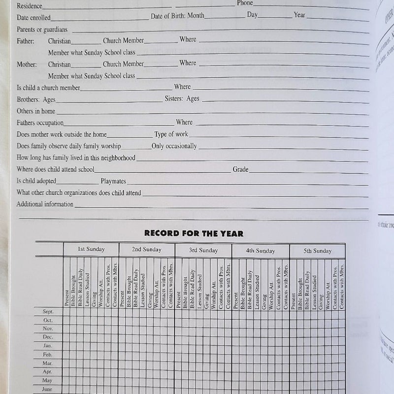 Children's Sunday School Group Record Book Form 186-S for churches
