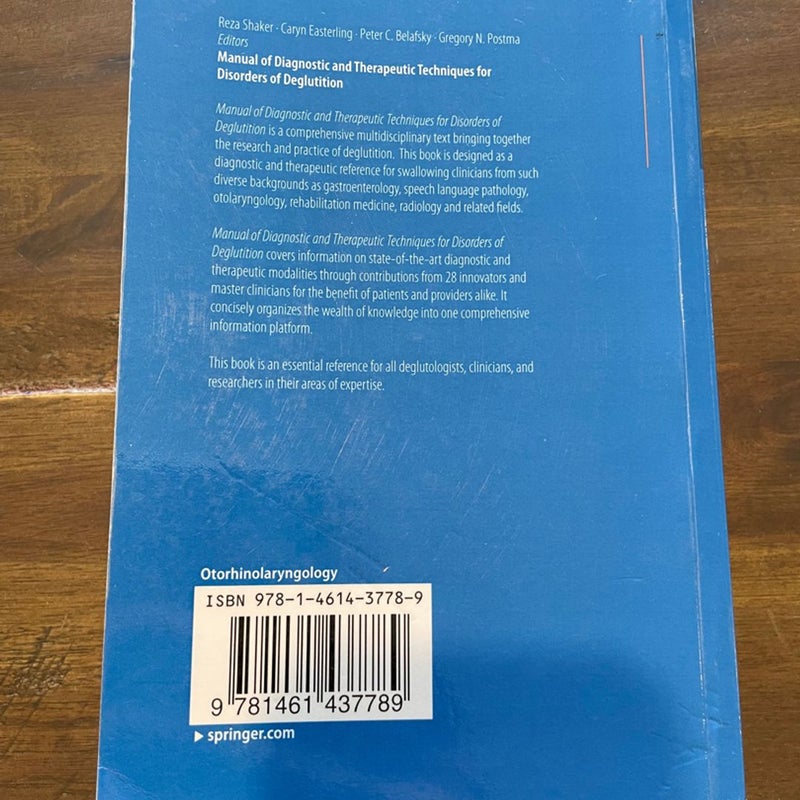 Manual of Diagnostic and Therapeutic Techniques for Disorders of Deglutition