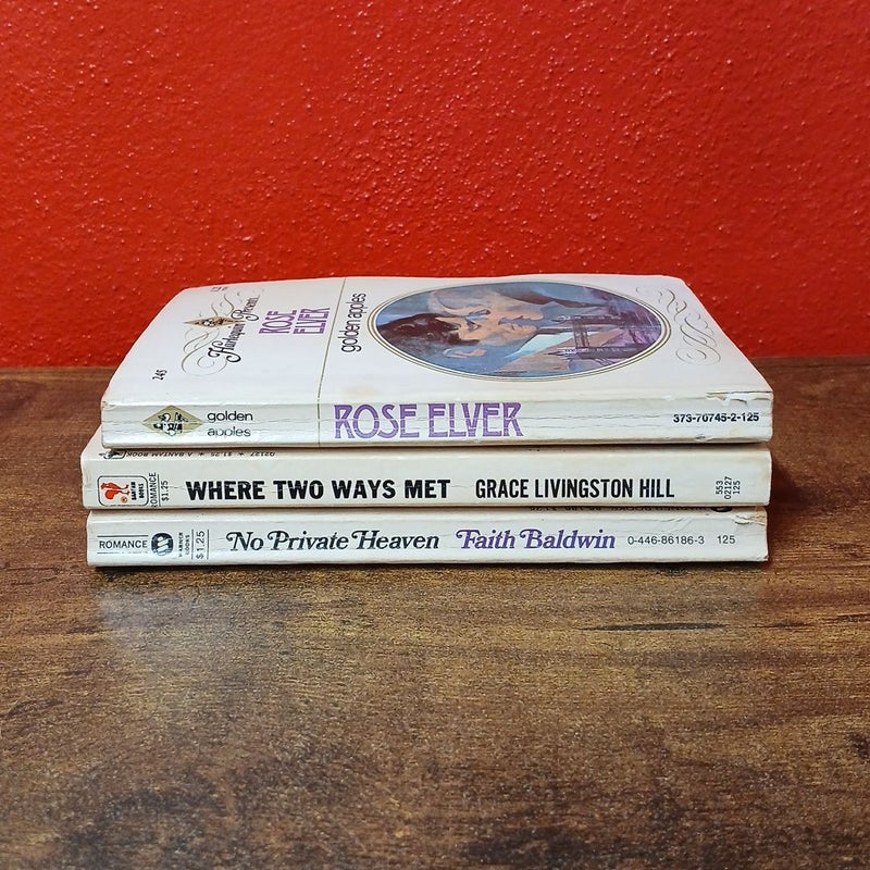Lot of 3 Vintage Romance Novels, Golden Apples • Where Two Ways Met • No Private