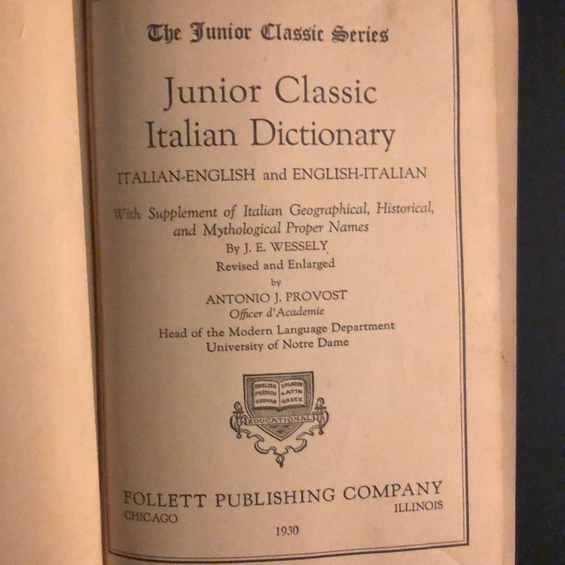 Vintage Italian / English Dictionary  1930