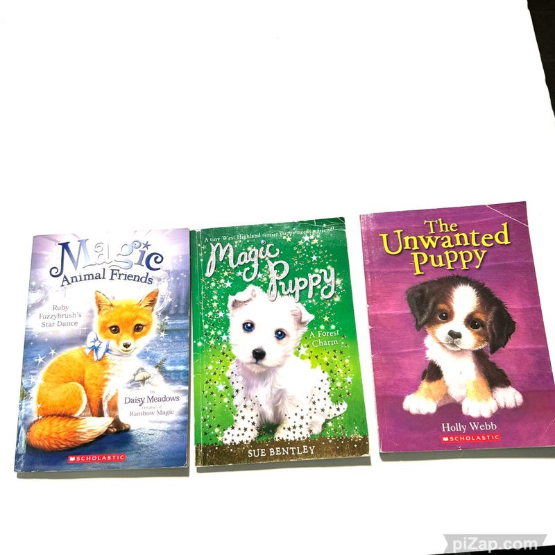 Animal story Children Story 3 Book Lot, One About A Fox Two About Puppies, GUC