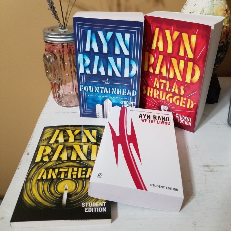 Ayn Rand bundle set: Anthem, We The Living, Atlas Shrugged, The Fountainhead