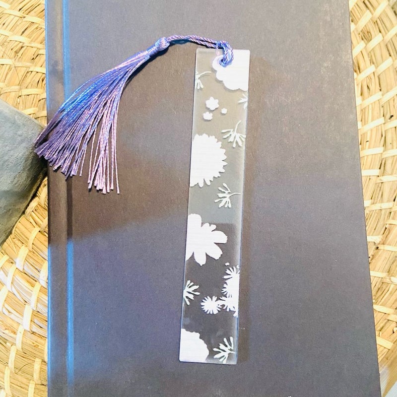 Arcylic purple floral bookmark with tassel