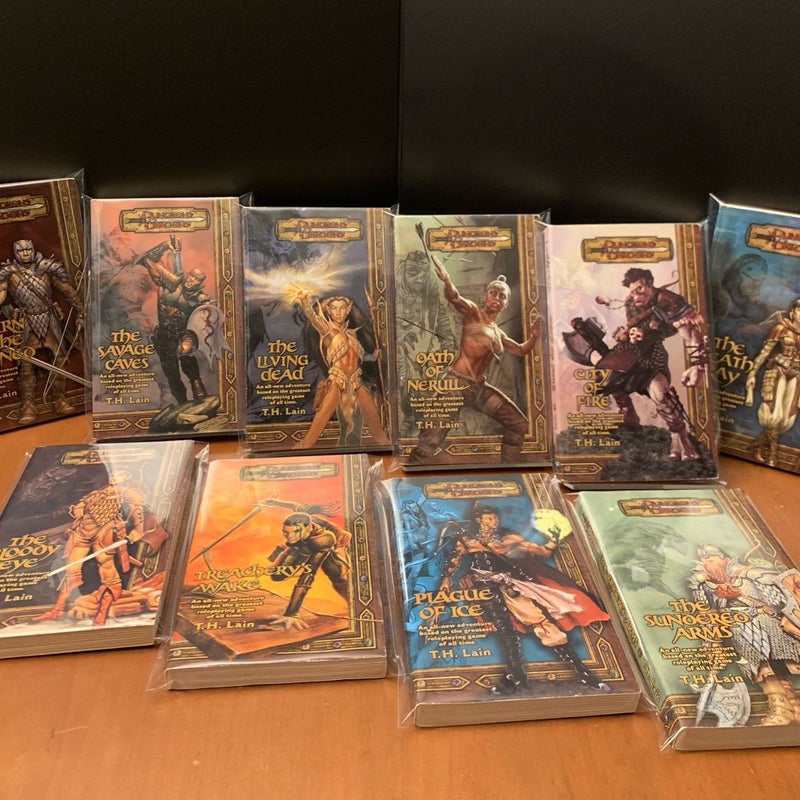 Complete First Edition Iconic Core Dungeons & Dragons Novel Series 1-10: The Savage Caves, The Living Dead, Oath of Nerull, City of Fire, The Bloody Eye, Treachery’s Wake, Plague of Ice, The Sundered Arms, Return of the Damned, The Death Ray