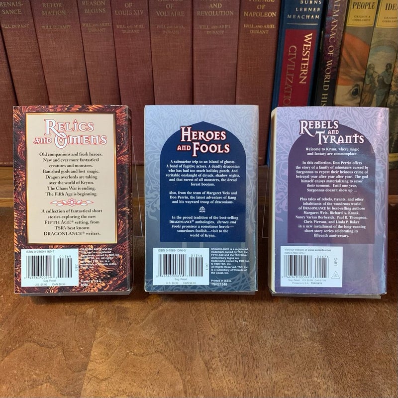 DragonLance Tales of the Fifth Age Trilogy: Relics and Omens, Heroes and Fools, Rebels and Tyrants, All First Edition First Printing