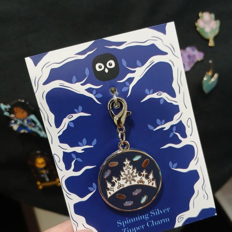 Spinning Silver Owlcrate enamel zipper charm