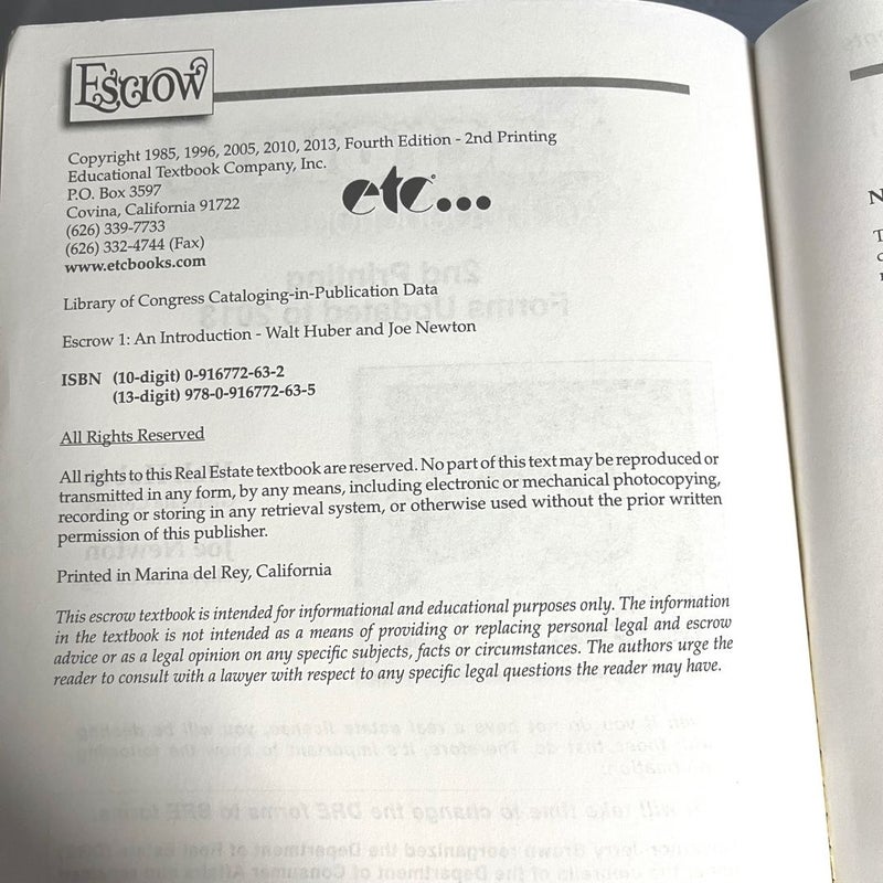 Escrow 1: An Introduction (4th Edition) Textbook - Real Estate Guide