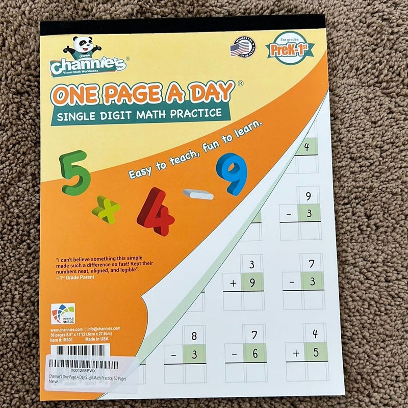 Channie’s One Page a Day Single Dogit Math Practice PreK-1