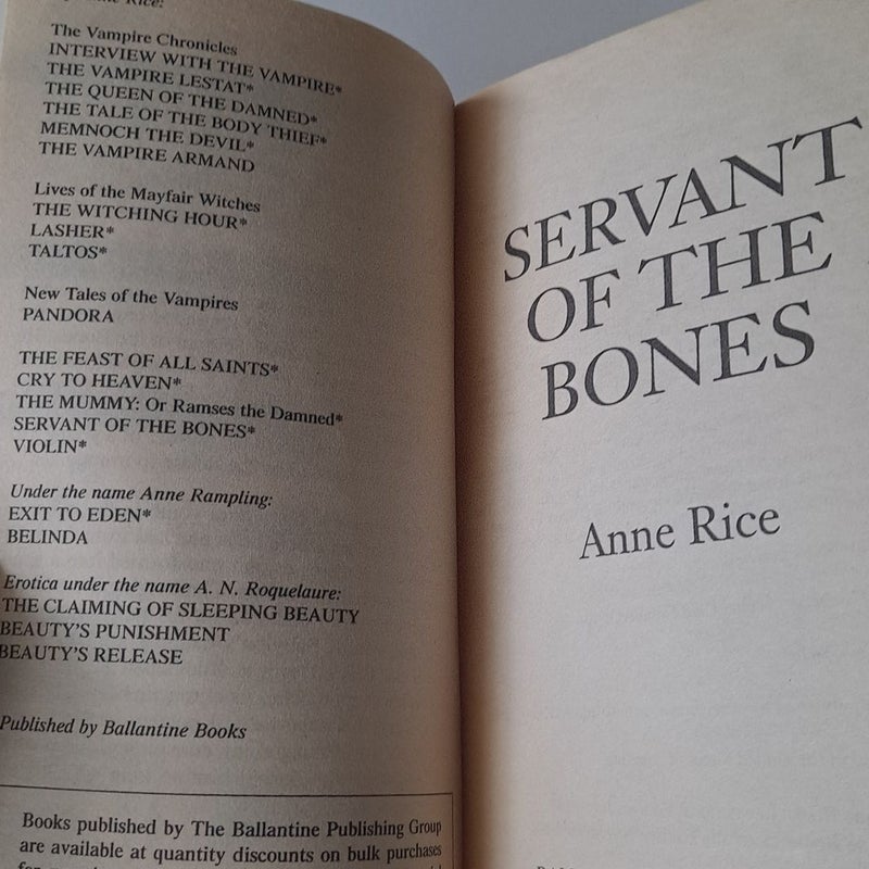 Servant of the Bones by Anne Rice paperback best seller