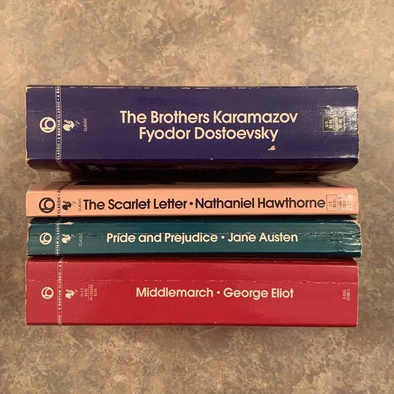 Vintage Bantam Classic bundle (Brothers Karamazov, Pride and Prejudice, the Scarlet Letter, Middlemarch)