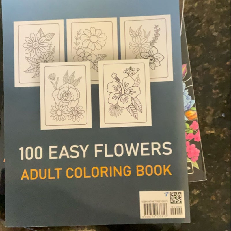 100 Easy Flowers Designs in Large Print Coloring Book for Adults