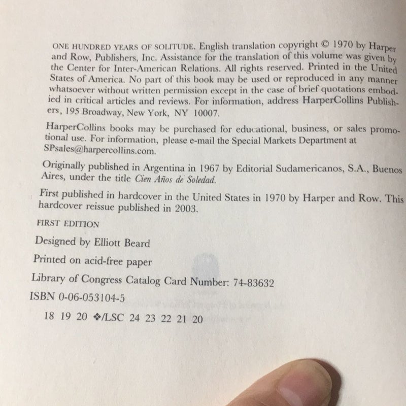 One Hundred Years of Solitude (FIRST EDITION)