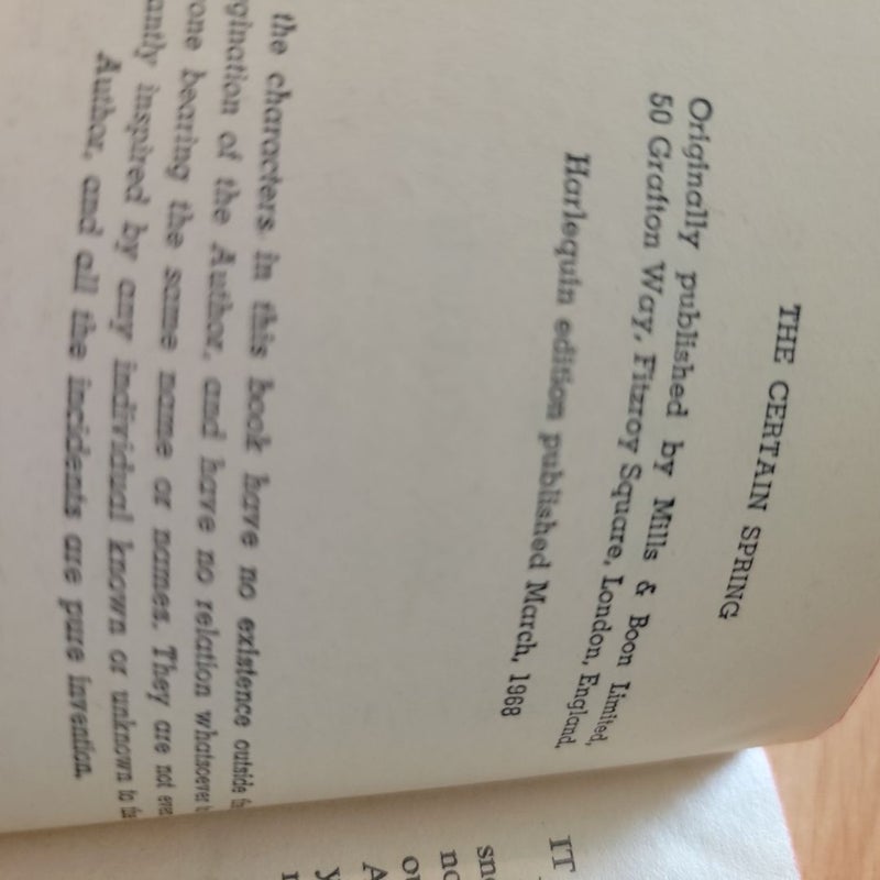 The Certain Spring (1968 Harlequin)
