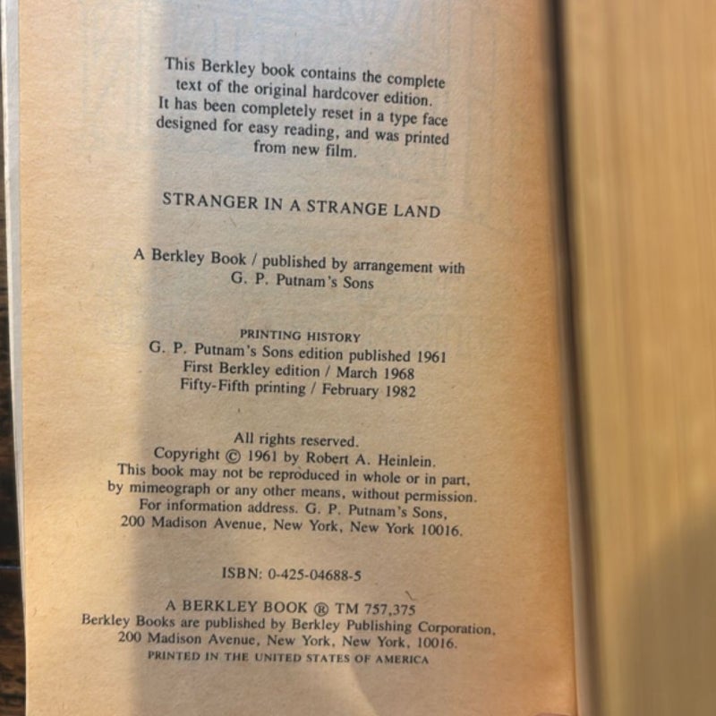 Stranger In a Strange Land (1982 Vintage Berkley Books 55th Printing)