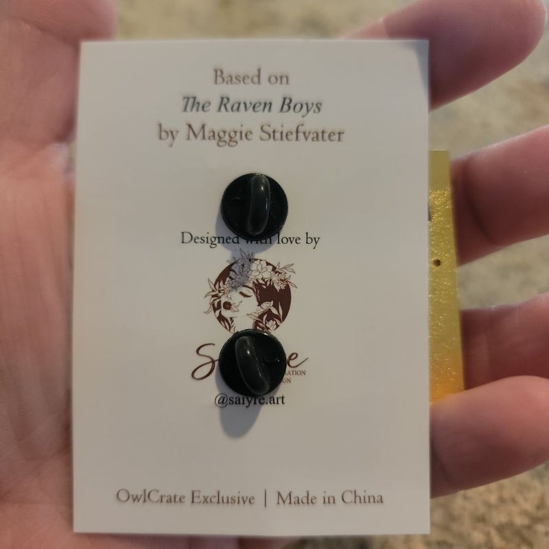 Owlcrate exclusive perfect pairings pin inspired by the book The Raven Boys