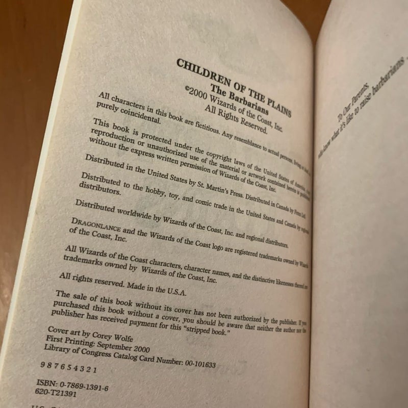 DragonLance: Complete Barbarians Trilogy Set: Children of the Plains, Brother of the Dragon, Sister of the Sword, All First Edition First Printing