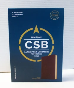 CSB Large Print Ultrathin Reference Bible, Brown Genuine Leather, Black Letter Edition